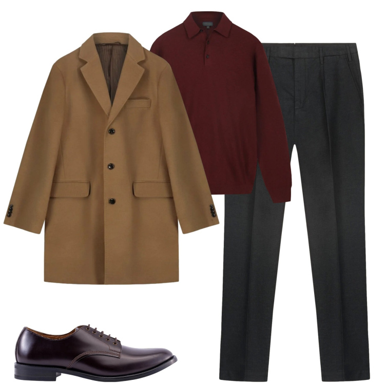 Outfit uomo - City. Stile Business/Elegante per Tutti i giorni. Abbinamento con scarpe stringate, pantaloni, cappotti, maglieria.