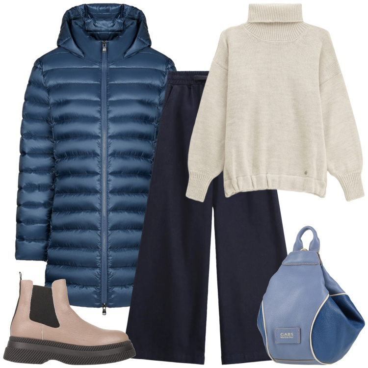 Outfit donna - Total look #2318633. Stile Casual per Tutti i giorni. Abbinamento con zaini, stivaletti, jeans, maglieria, piumini.
