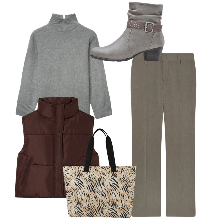 Outfit donna - Rientro alla routine con stile. Stile Bon Ton per Tutti i giorni. Abbinamento con stivaletti, pantaloni, maglieria, piumini, shopping bag.