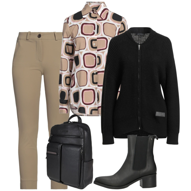 Outfit donna - Bon ton. Stile Bon Ton per Tutti i giorni. Abbinamento con stivaletti chelsea, camicie, zaini, cardigans, pantaloni skinny.