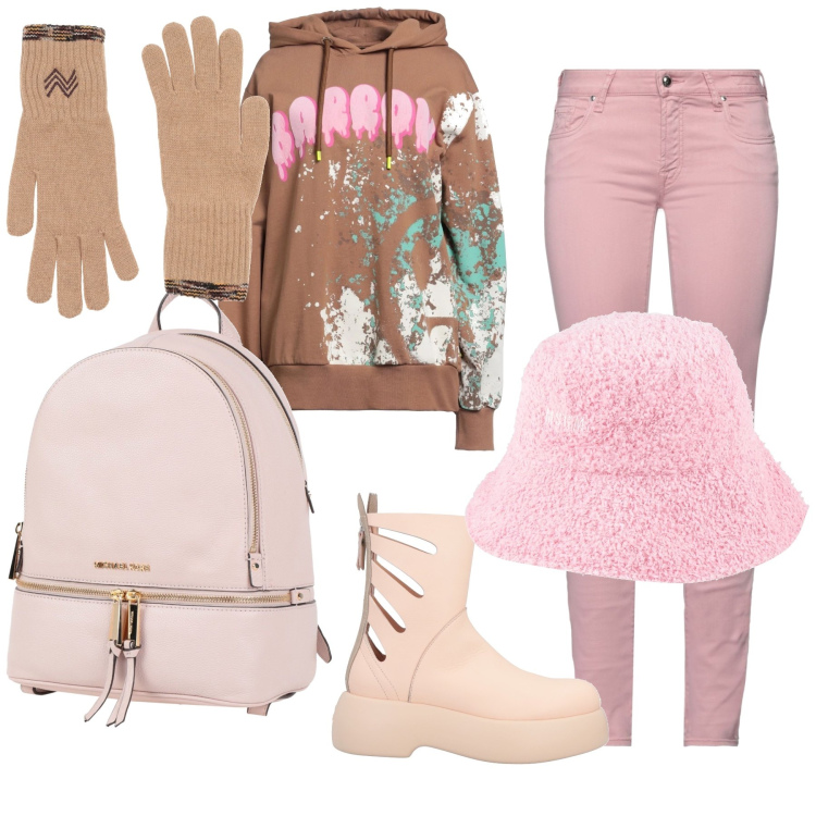 Outfit donna - Total look. Stile Sporty chic per Tutti i giorni. Abbinamento con jeans, stivaletti, zaini, guanti, felpe con cappuccio, cappelli.