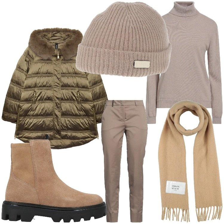 Outfit donna - W la neve. Stile Casual chic per Tutti i giorni. Abbinamento con maglieria, sciarpe, cappelli, pantaloni, stivaletti, piumini.