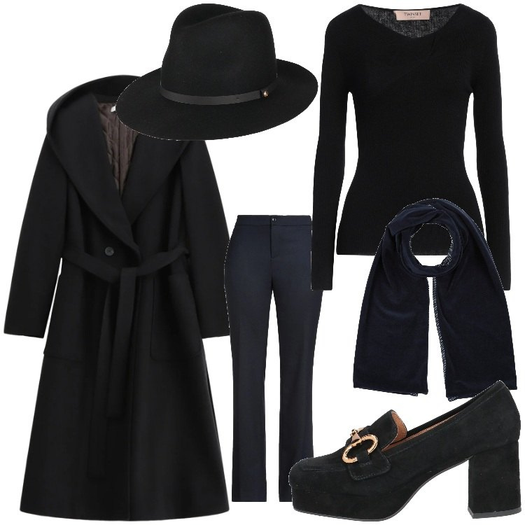 Outfit donna - Come un ragazzo. Stile Mannish per Ufficio. Abbinamento con pullovers, mocassini, pantaloni, sciarpe, cappelli, cappotti.