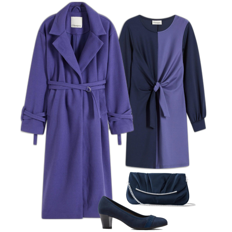 Outfit femme - Violine. Style Bon Ton pour Soirée dehors. Assortir avec pochette, manteaux, robes courtes, chaussures à talon.