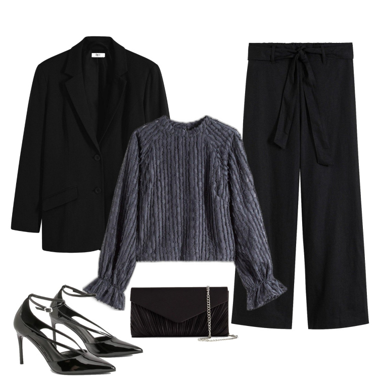 Outfit femme - Blouse texturée. Style Casual chic pour Soirée dehors. Assortir avec jupe-culotte, blazers, tuniques, pochette, escarpins.