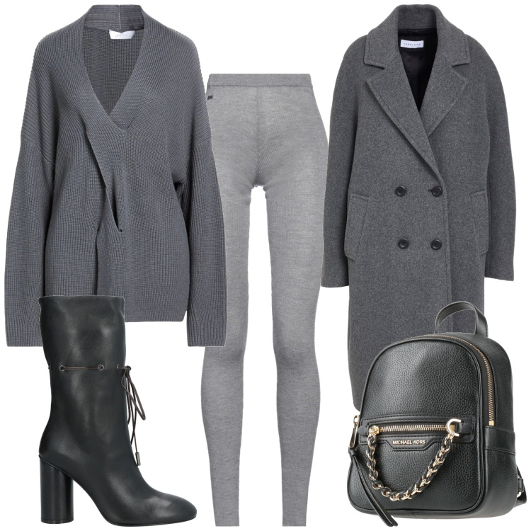 Outfit donna - Total look #2318670. Stile Minimal per Tutti i giorni. Abbinamento con cappotti, pullovers, leggings, zaini, stivaletti.