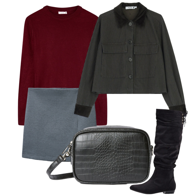 Outfit donna - Gennaio. Stile Minimal per Tutti i giorni. Abbinamento con stivali, minigonne, maglieria, blazer, borse a tracolla.