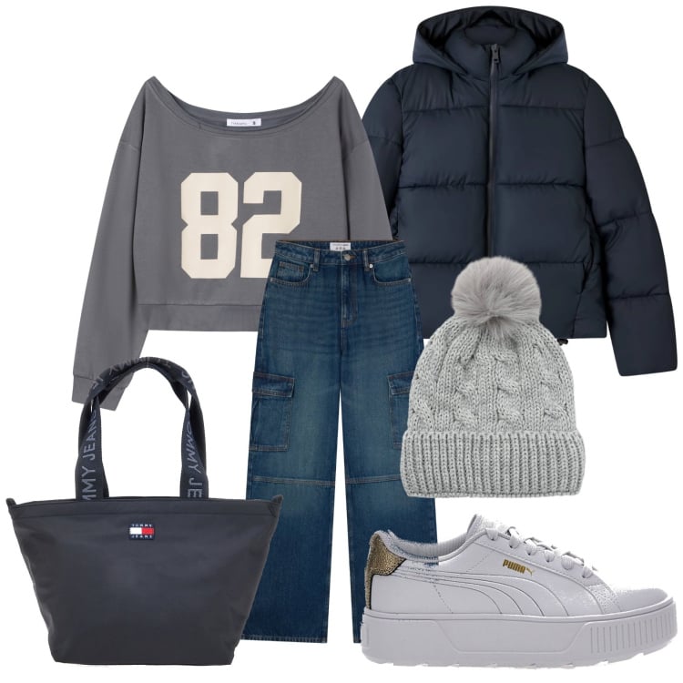 Outfit donna - Saldi terranova. Stile Casual per Tutti i giorni. Abbinamento con jeans, bomber, felpe, berretti, sneakers, borse tote.