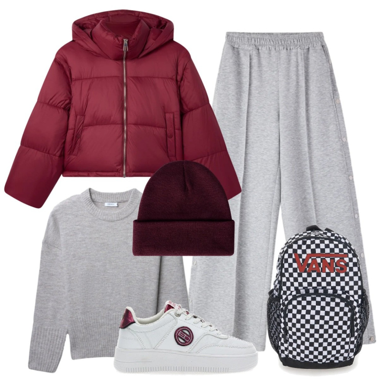 Outfit donna - Terranova saldi. Stile Basic per Scuola/Università. Abbinamento con pantaloni, bomber, berretti, maglieria, sneakers, zaini.