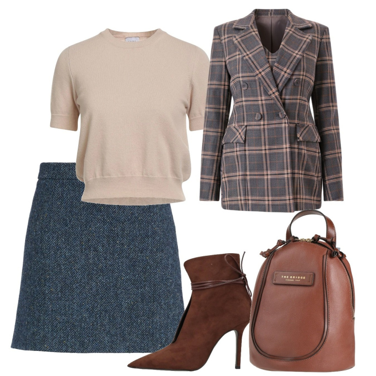 Outfit donna - Gennaio. Stile Bon Ton per Tutti i giorni. Abbinamento con zaini, stivaletti, minigonne, pullovers, blazer.