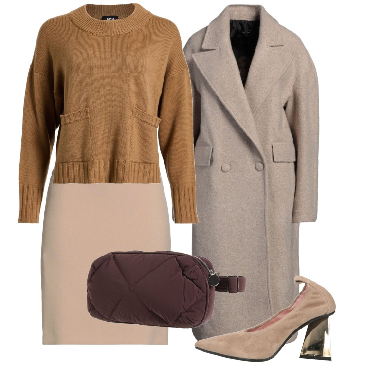 Outfit donna - Gennaio minimal. Stile Bon Ton per Tutti i giorni. Abbinamento con décolleté, marsupi, cappotti, minigonne, pullovers.