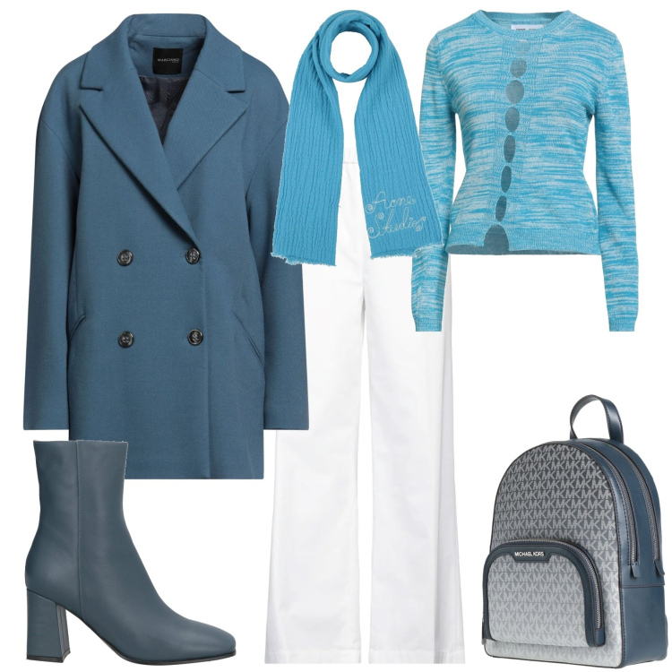 Outfit donna - Trendy nuova stagione. Stile Trendy per Tutti i giorni. Abbinamento con cappotti, zaini, pullovers, pantaloni, sciarpe, stivaletti.