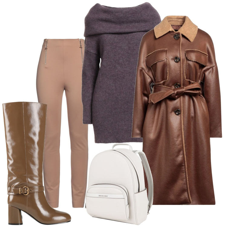 Outfit donna - Gennaio. Stile Chic per Tutti i giorni. Abbinamento con stivali, maglieria, cappotti, zaini, leggings.