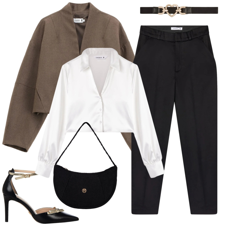 Outfit donna - Eleganza tutti i giorni. Stile Casual chic per Tutti i giorni. Abbinamento con camicie, pantaloni chino, cinture, blazer, borse a mano, décolleté.
