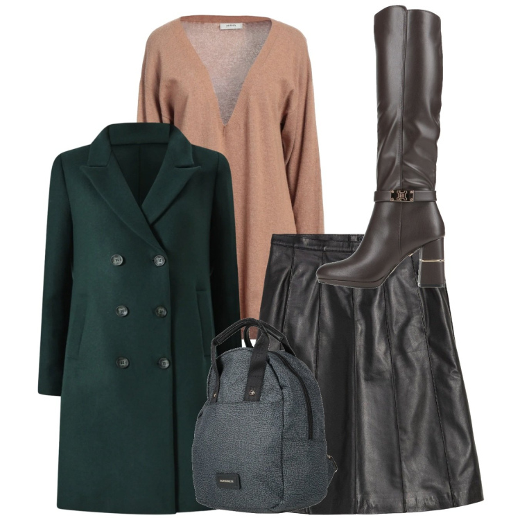 Outfit donna - Total look. Stile Bon Ton per Tutti i giorni. Abbinamento con gonne, stivali, pullovers, zaini, cappotti.