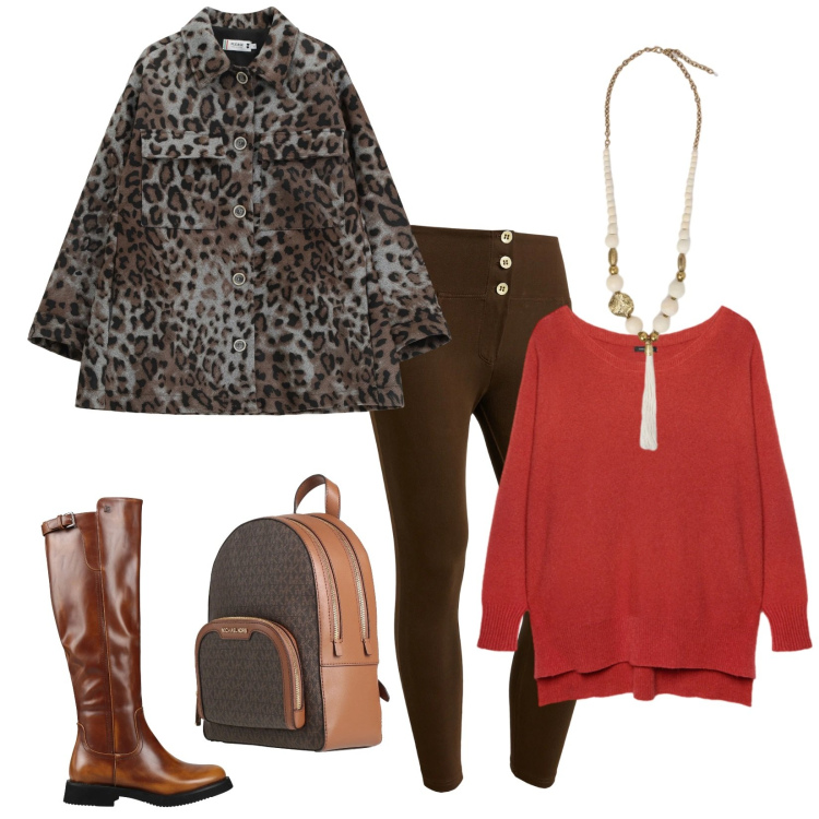 Outfit donna - Total look #2318775. Stile Casual chic per Tutti i giorni. Abbinamento con stivali, zaini, cappotti, pantaloni skinny, pullovers, ciondoli.