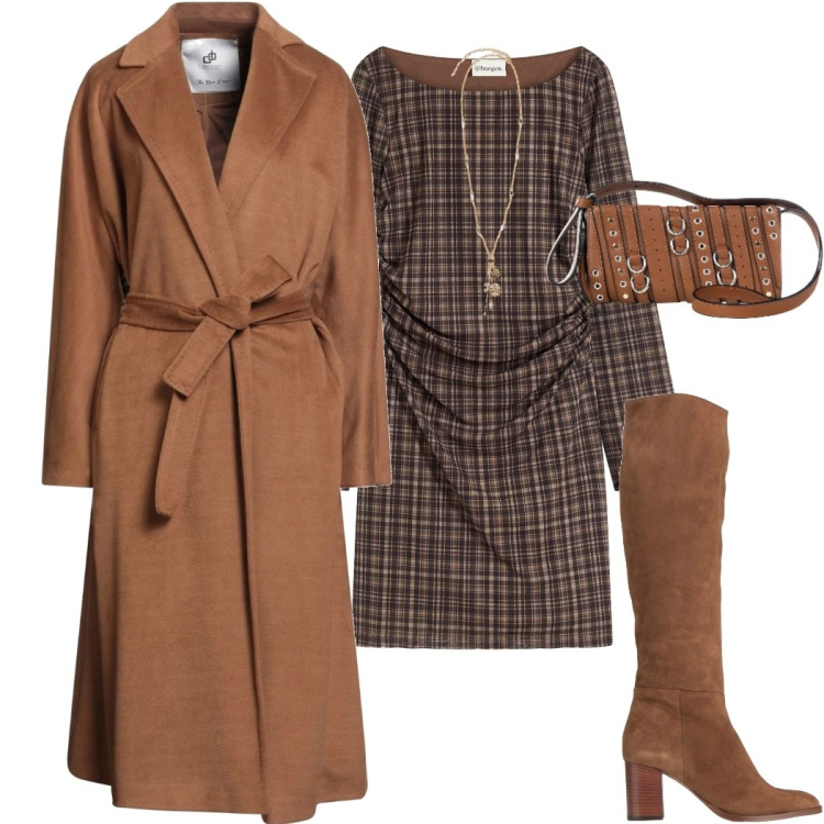 Outfit donna - Rientro alla routine. Stile Casual chic per Ufficio. Abbinamento con vestiti, cappotti, stivali, borse a spalla, ciondoli.