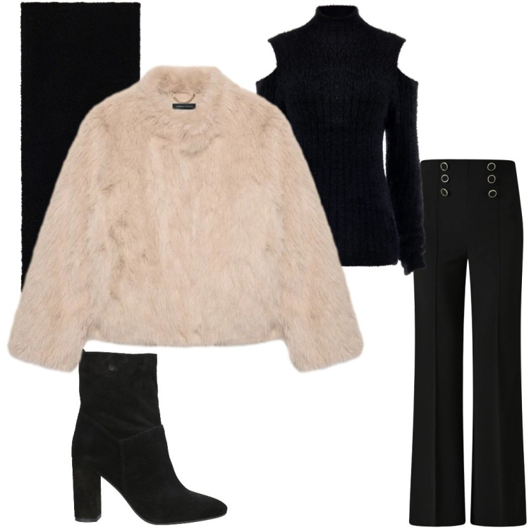 Outfit donna - Gennaio e\' arrivato. Stile Sporty chic per Serata fuori. Abbinamento con stivaletti, sciarpe, pantaloni, maglieria, ecopellicce.