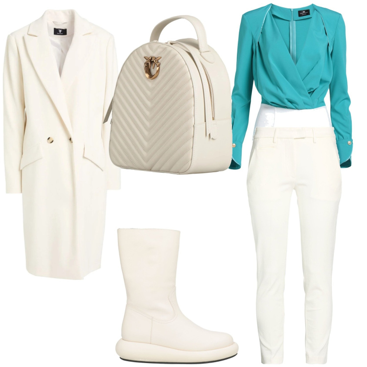 Outfit donna - Il bianco d\'inverno. Stile Casual chic per Tutti i giorni. Abbinamento con stivali, pantaloni, zaini, body, cappotti.