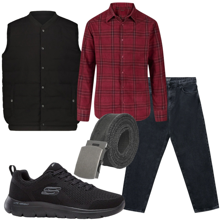 Outfit uomo - Total look #2318812. Stile Casual per Tutti i giorni. Abbinamento con sneakers, cinture, jeans, piumini, camicie.