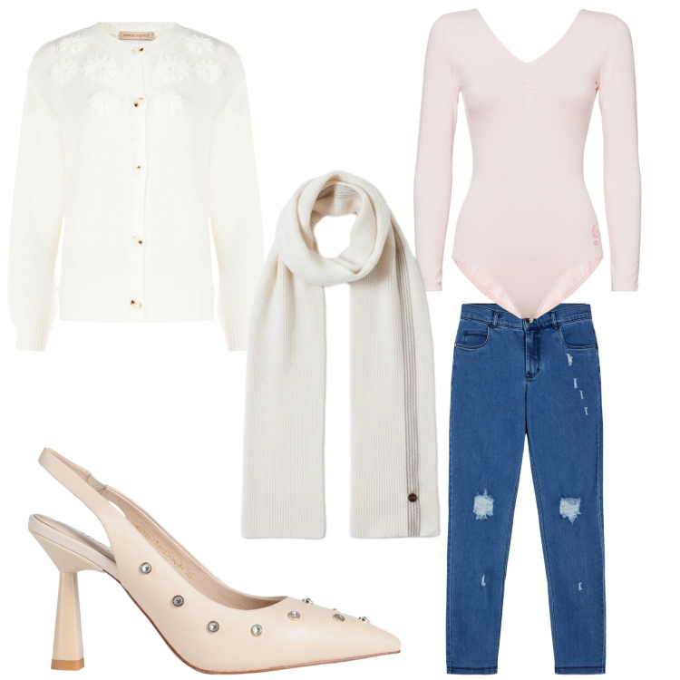 Outfit donna - Gennaio: tempo di saldi, con stile. Stile Bon Ton per Tutti i giorni. Abbinamento con décolleté, cardigans, sciarpe, body, jeans skinny.