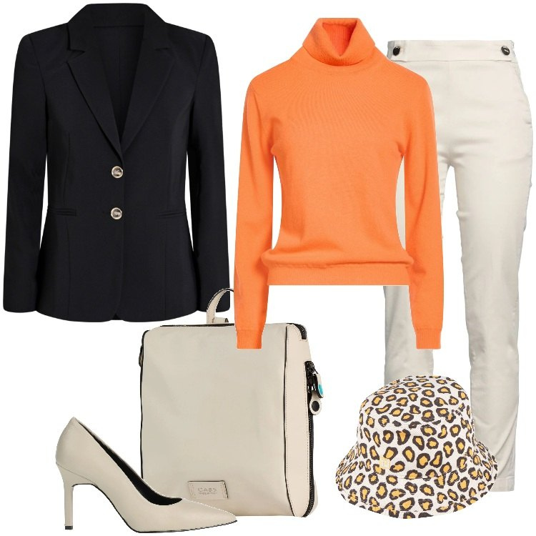 Outfit donna - Total look #2318832. Stile Urban per Ufficio. Abbinamento con maglieria, décolleté, cappelli, pantaloni, zaini, blazer.