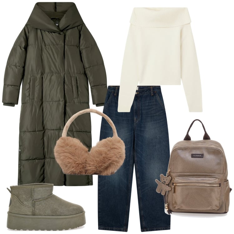 Outfit donna - Terranova saldi. Stile Sporty chic per Tutti i giorni. Abbinamento con jeans, cappotti, cappelli, maglieria, stivaletti, zaini.