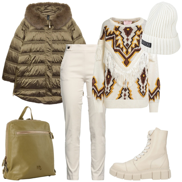 Outfit donna - Gennaio é arrivato. Stile Sporty chic per Tutti i giorni. Abbinamento con stivaletti, pullovers, pantaloni, zaini, cappelli, piumini.