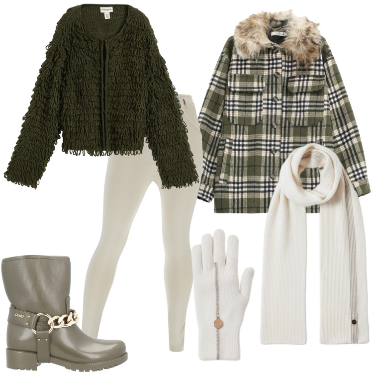 Outfit donna - Un nuovo anno. Stile Sporty chic per Tutti i giorni. Abbinamento con cardigans, stivaletti, guanti, sciarpe, cappotti, pantaloni skinny.