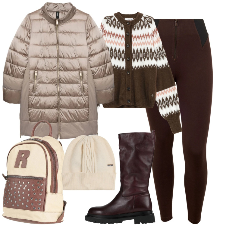 Outfit donna - Snow. Stile Casual chic per Tutti i giorni. Abbinamento con stivali, zaini, cardigans, pantaloni skinny, berretti, piumini.
