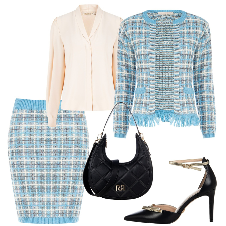 Outfit donna - Rinascimento. Stile Bon Ton per Tutti i giorni. Abbinamento con gonne, borse a tracolla, décolleté, blazer, camicie.