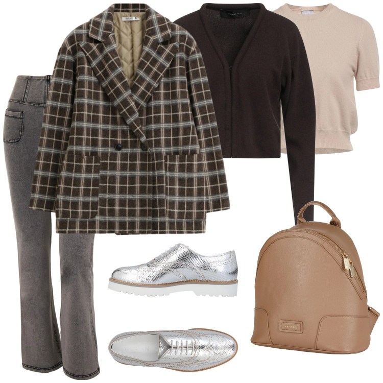 Outfit donna - Quotidianamente. Stile Casual per Tutti i giorni. Abbinamento con cardigans, scarpe stringate, zaini, pullovers, blazer, jeans.