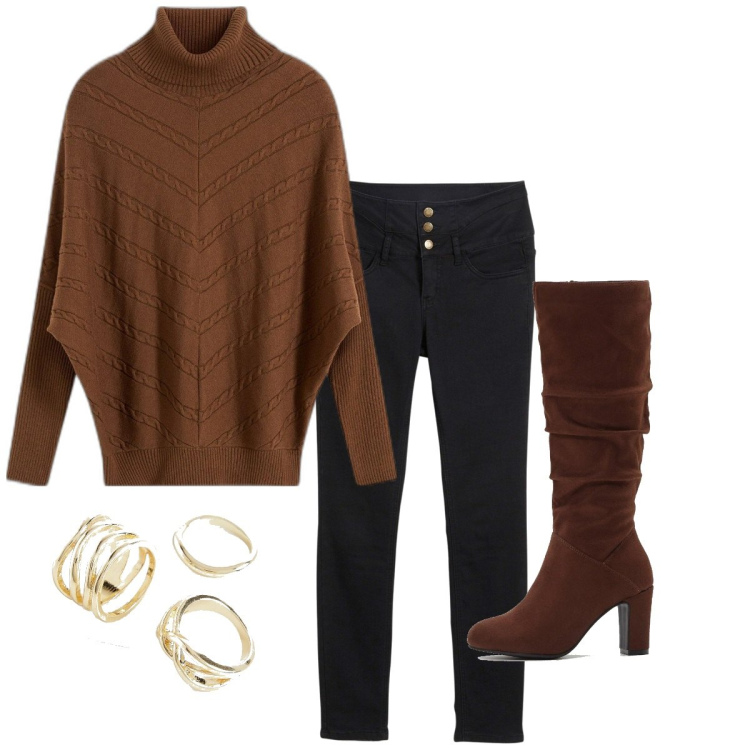 Outfit femme - Basique #237. Style Basique pour Tous les jours. Assortir avec bottes, jean skinny, pulls, bagues.