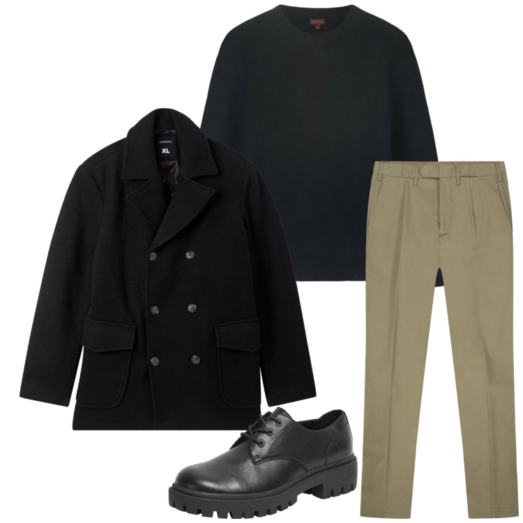 Outfit uomo - Total look #2319064. Stile Trendy per Tutti i giorni. Abbinamento con scarpe stringate, caban, pantaloni, maglieria.