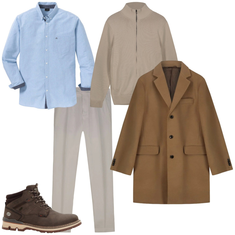 Outfit uomo - Linee semplici. Stile Casual per Tutti i giorni. Abbinamento con camicie, stivali e stivaletti, pantaloni, cardigans, cappotti.