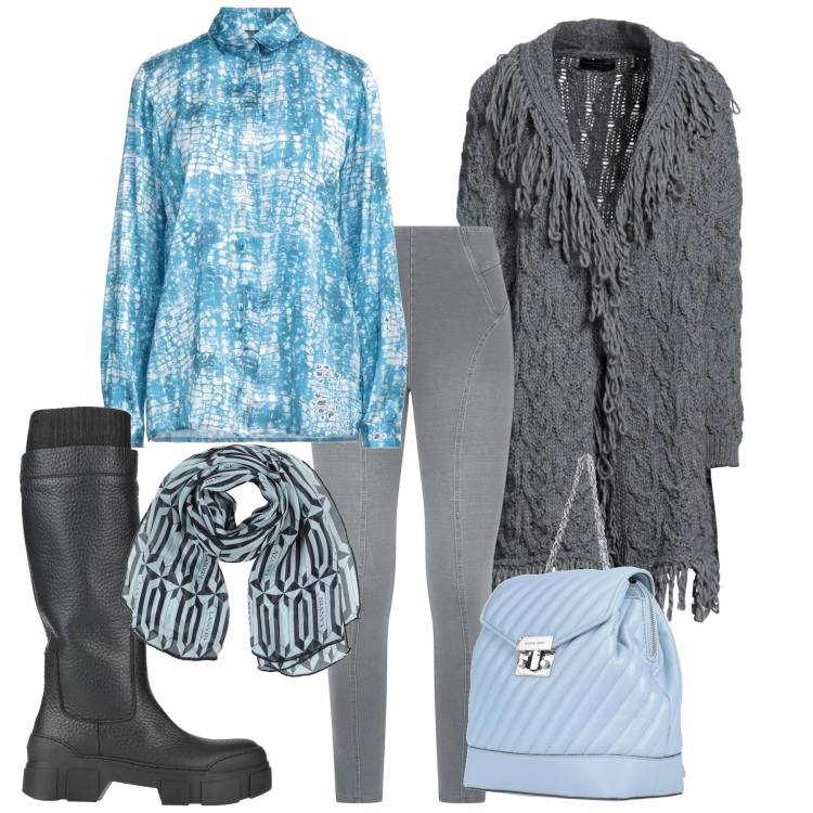 Outfit donna - Azzurro sereno. Stile Bon Ton per Tutti i giorni. Abbinamento con zaini, cardigans, camicie, stivali, sciarpe, jeggings.