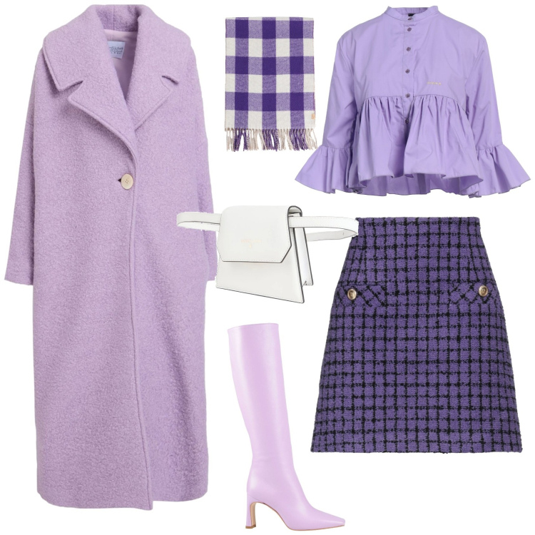 Outfit donna - Lilla per la nuova stagione. Stile Romantica per Tutti i giorni. Abbinamento con minigonne, cappotti, camicie, stivali, marsupi, sciarpe.