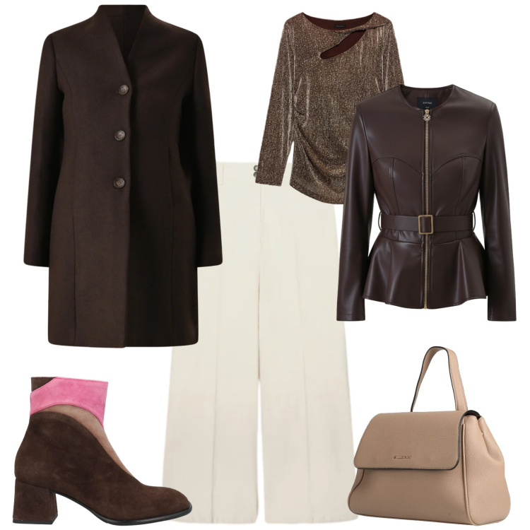 Outfit donna - Trendy serata evento speciale. Stile Trendy per Serata fuori. Abbinamento con zaini, stivaletti, giacche, cappotti, pantaloni chino, bluse.