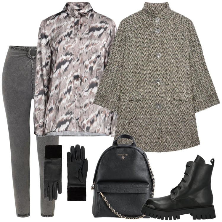 Outfit donna - Stile tosto. Stile Casual per Ufficio. Abbinamento con zaini, camicie, guanti, anfibi, jeggings, cappotti.