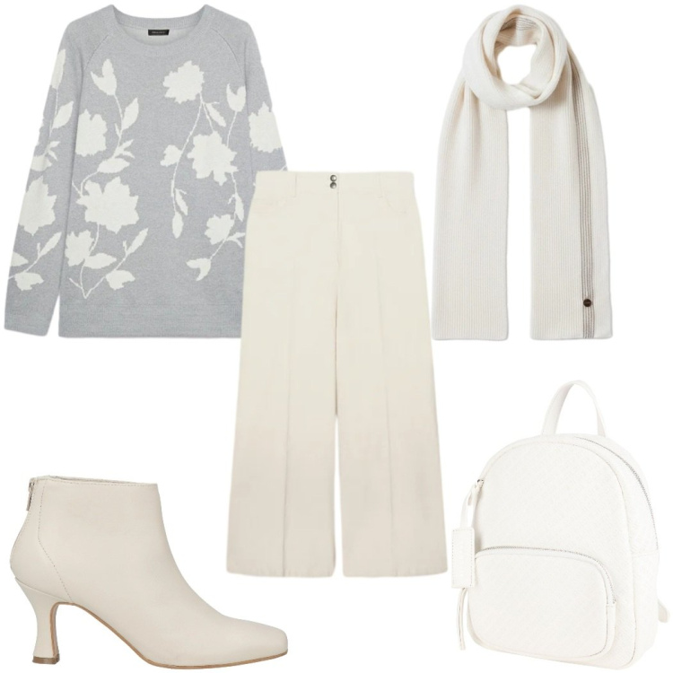 Outfit donna - Knitwear oversize: bianco neve. Stile Trendy per Tutti i giorni. Abbinamento con stivaletti, zaini, sciarpe, maglieria, pantaloni chino.