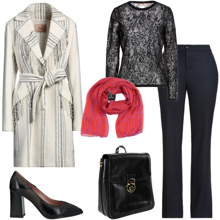 Outfit donna - Capospalla importante. Stile Casual chic per Serata fuori. Abbinamento con pullovers, décolleté, pantaloni, zaini, cappotti, sciarpe.