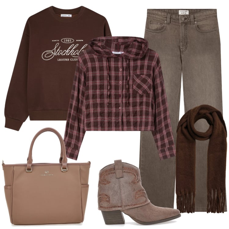 Outfit donna - Casual chic by Terranova. Stile Casual chic per Tutti i giorni. Abbinamento con jeans bootcut, camicie, felpe, sciarpe, stivaletti texani, borse a tracolla.