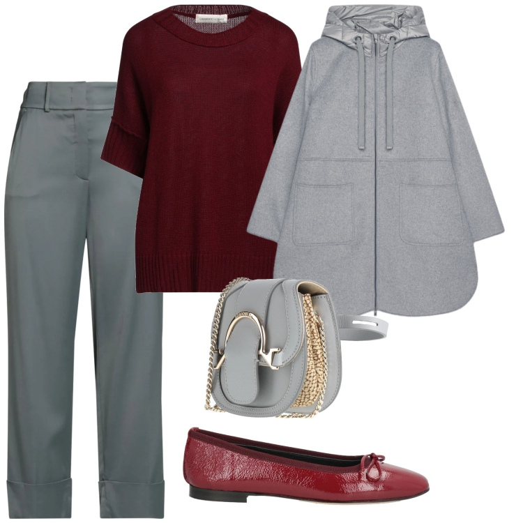 Outfit donna - A lavoro. per Scuola/Università. Abbinamento con pantaloni, ballerine, marsupi, pullovers, cappotti.
