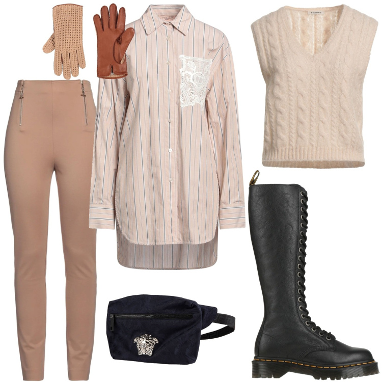 Outfit donna - Total look #2319154. Stile Trendy per Tutti i giorni. Abbinamento con guanti, marsupi, stivali, camicie, leggings, pullovers.