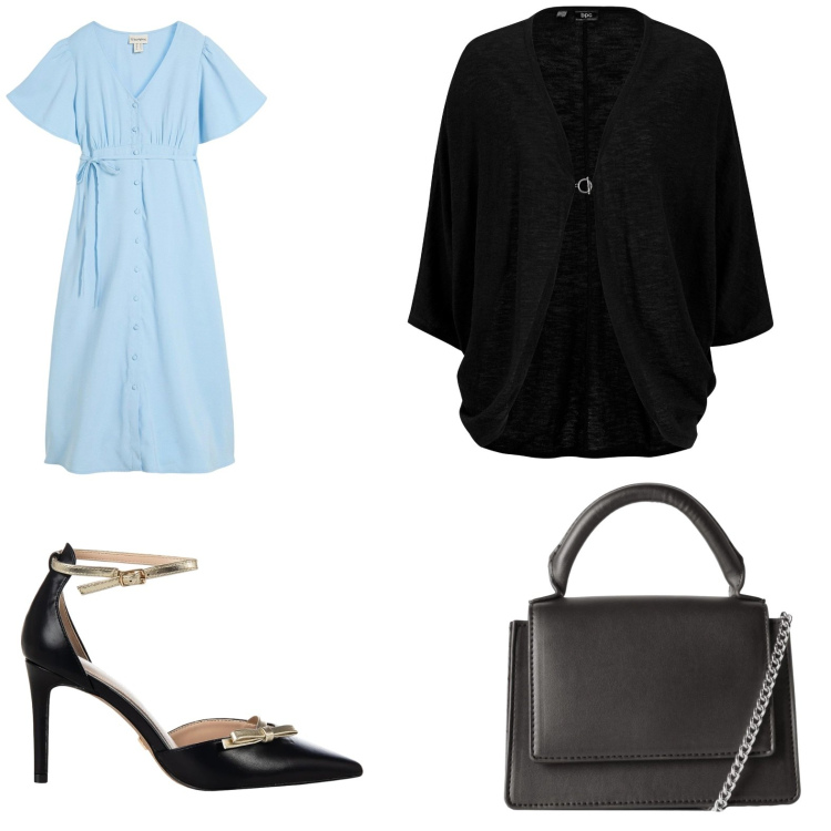 Outfit donna - Elegant. Stile Chic per Serata fuori. Abbinamento con cardigans, vestiti midi/longuette, borse a tracolla, décolleté.