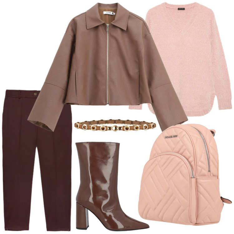 Outfit donna - Casual. Stile Casual per Scuola/Università. Abbinamento con zaini, stivaletti, blazer, cinture, pantaloni, maglieria.