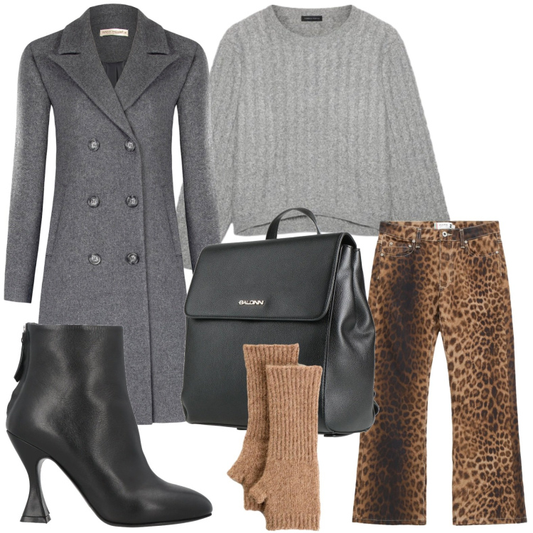 Outfit donna - Pantaloni sauvage. Stile Basic per Serata fuori. Abbinamento con guanti, zaini, stivaletti, pantaloni, cappotti, maglieria.