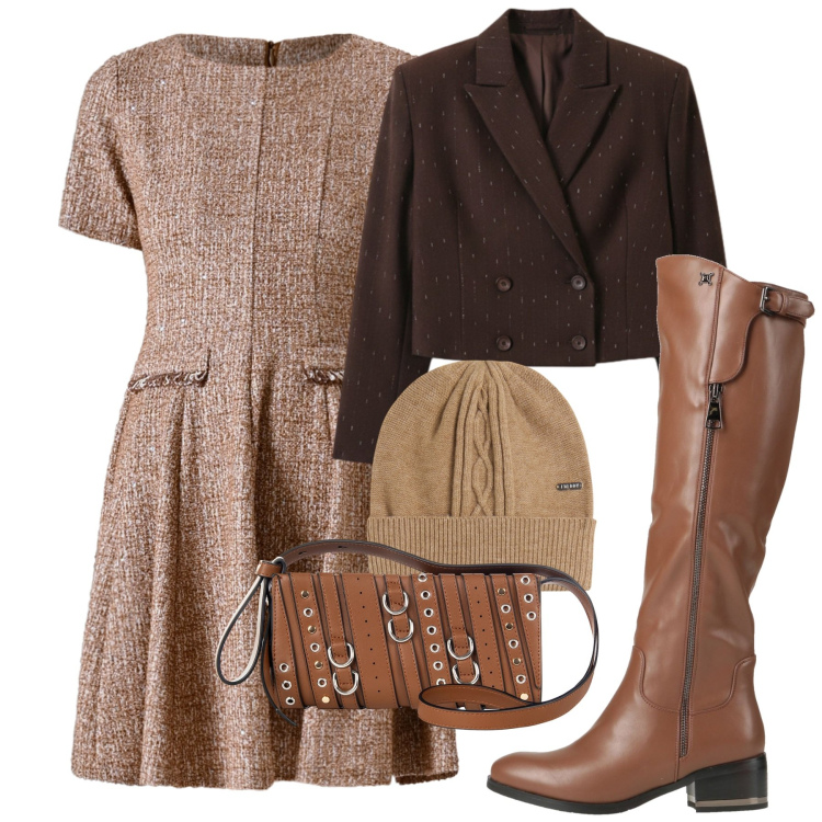 Outfit donna - Gennaio bon ton. Stile Bon Ton per Ufficio. Abbinamento con stivali, vestiti corti, borse a spalla, blazer, berretti.