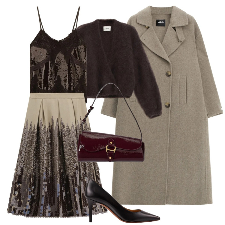 Outfit donna - Saldi Dixie. Stile Glamour per Serata fuori. Abbinamento con décolleté, borse a spalla, top, gonne longuette, cardigans, cappotti.