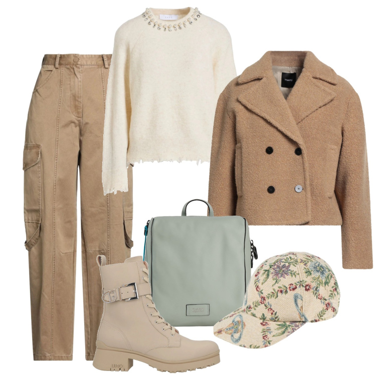 Outfit donna - Il cappellino a fiori. Stile Urban per Tutti i giorni. Abbinamento con stivaletti, pantaloni cargo, pullovers, cappelli con visiera, caban, zaini.